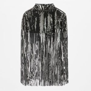 Zara Sequin Fringe Cape charcoal grey 8741/006 S/M